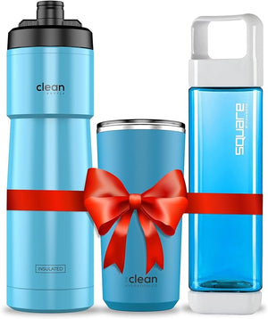 Valentines Day Gifts | Square Water Bottle 25 Oz | Insulated Bike Water Bottle 23 Oz | Double Wall Ceramic Tumbler 20 Oz | Blue