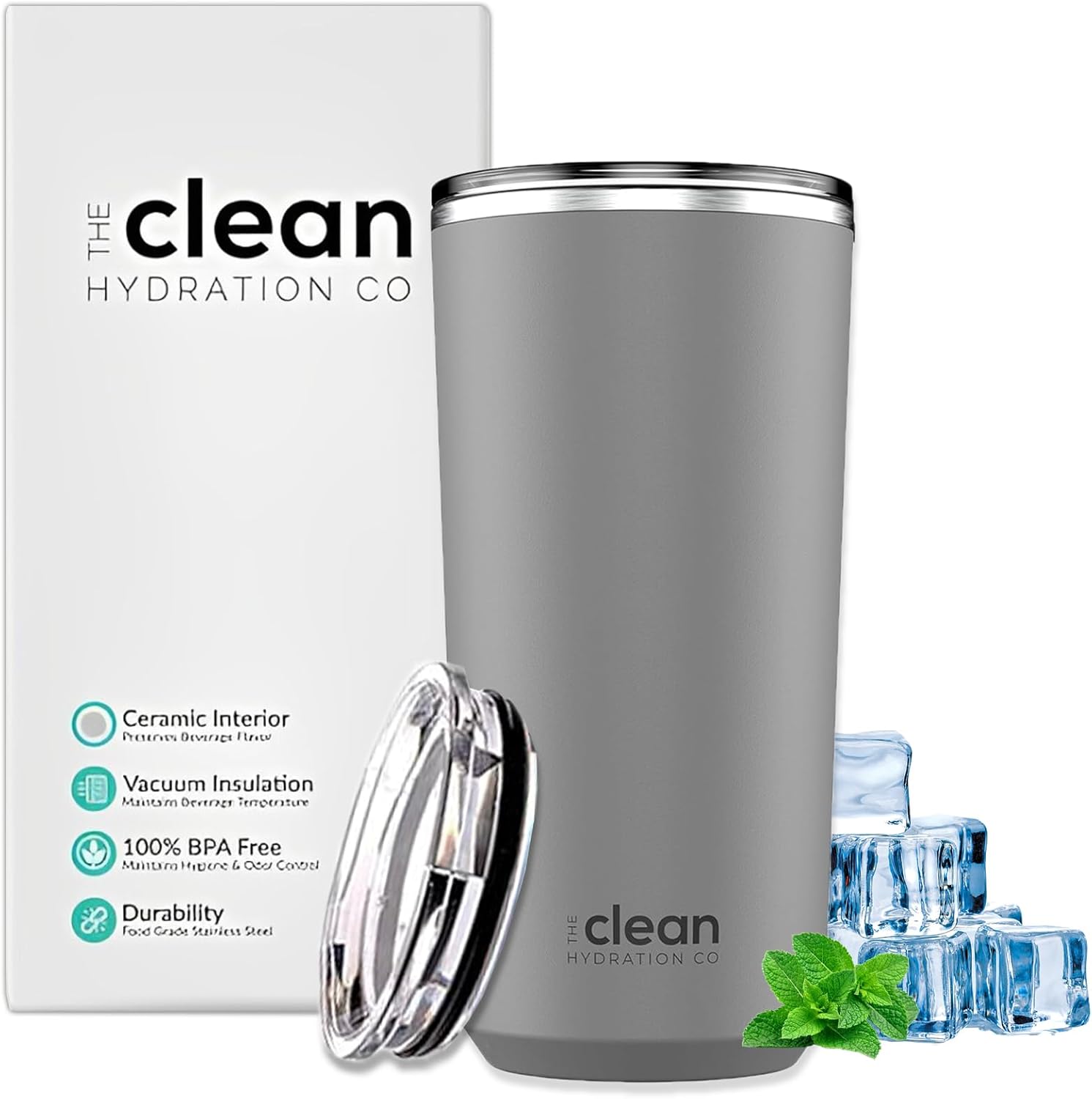 The Clean Hydration Co. Insulated Ceramic Coated Tumbler Gray / 20oz