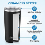 The Clean Hydration Company 20oz Ceramic Lined Insulated Coffee Tumbler, Travel Mug, Double Wall Vacuum