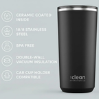 The Clean Hydration Company 20oz Ceramic Lined Insulated Coffee Tumbler, Travel Mug, Double Wall Vacuum