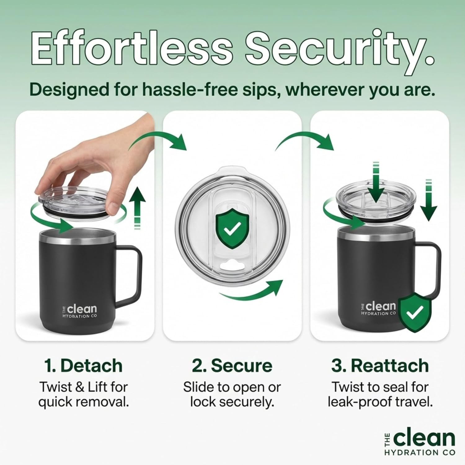 Ceramic Lined Insulated Coffee Mug with Lid - 12oz | Clean Hydration Co.