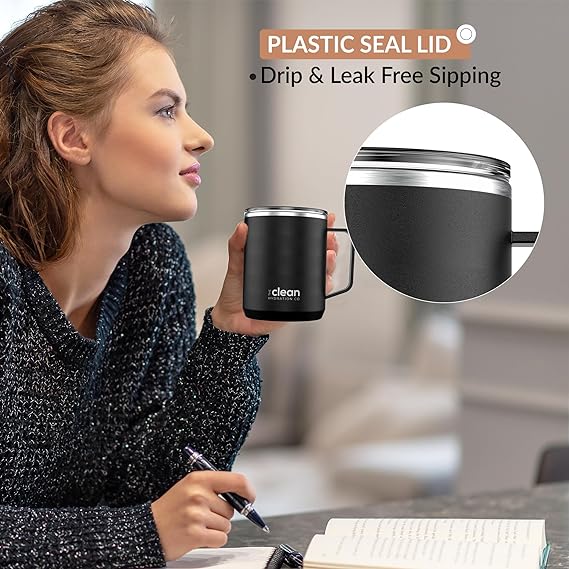 12 oz Mug – Insulated Stainless Steel Travel Coffe Cup - Black