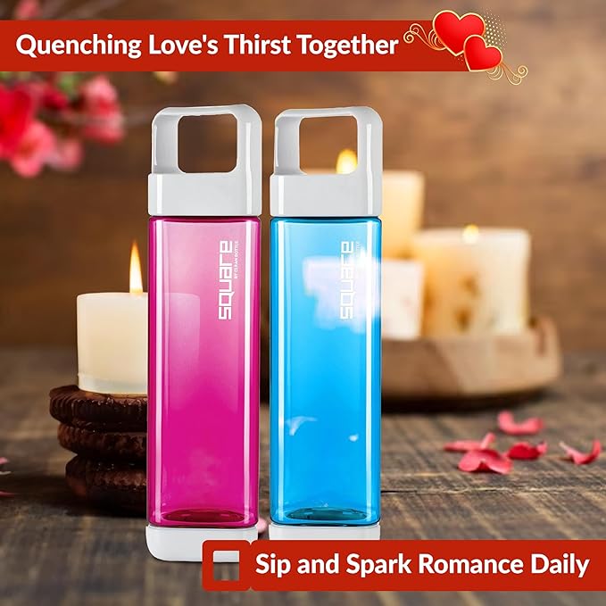 Valentines Day Gifts| Square Water Bottle 25oz | Opens from Both Ends | 2 Bottle Combo | Blue and Raspbery