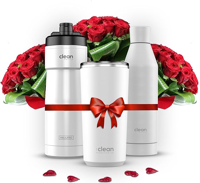Clean Hydration Gift Set| Insulated Bike Water Bottle 23 Oz | Double Wall Ceramic Tumbler 20 Oz | White
