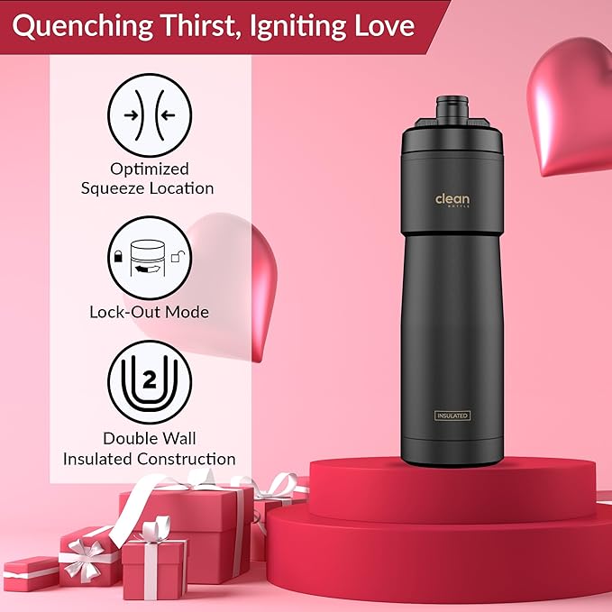 Clean Hydration Gift Set | Square Water Bottle 25 Oz | Insulated Bike Water Bottle 23 Oz | Double Wall Ceramic Tumbler 20 Oz | Black