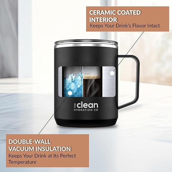 Double-Wall Vacuum 12 oz Coffee Mug – Insulated Stainless Steel Travel Cup - Black