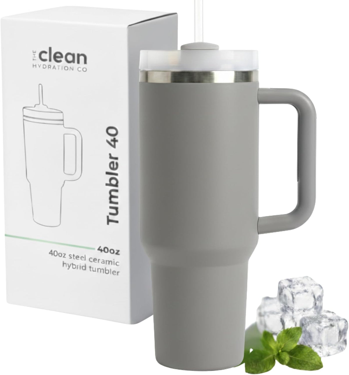 THE CLEAN HYDRATION CO. Insulated Ceramic Coated 40 oz Tumbler with Handle - (Aqua)
